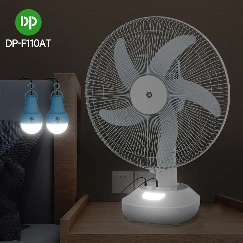 Inverter Fan DP-F110AT 16″ Solar Rechargeable Fan Kit. Solar Panel & 2 Bulbs Included